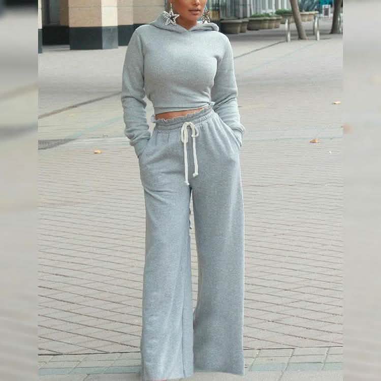 2-Piece: Drawstring Open Back Loose Trouser Legs Suit