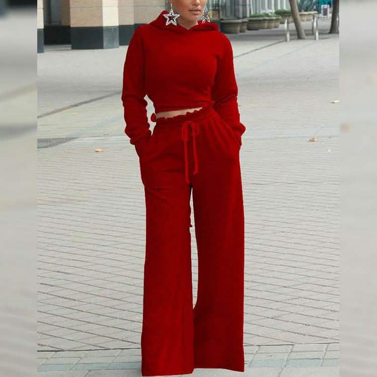 2-Piece: Drawstring Open Back Loose Trouser Legs Suit