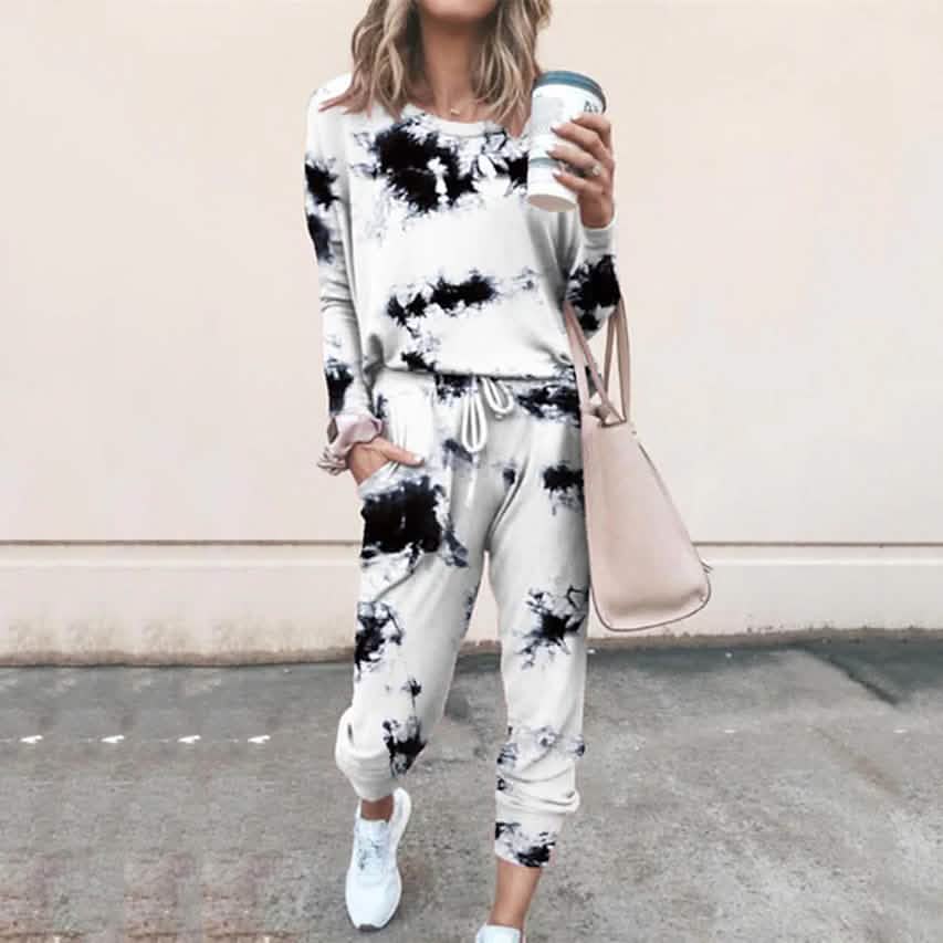 2-Piece Set: Women's Basic Tie Dye Sweatshirt Tracksuit Pants Sets