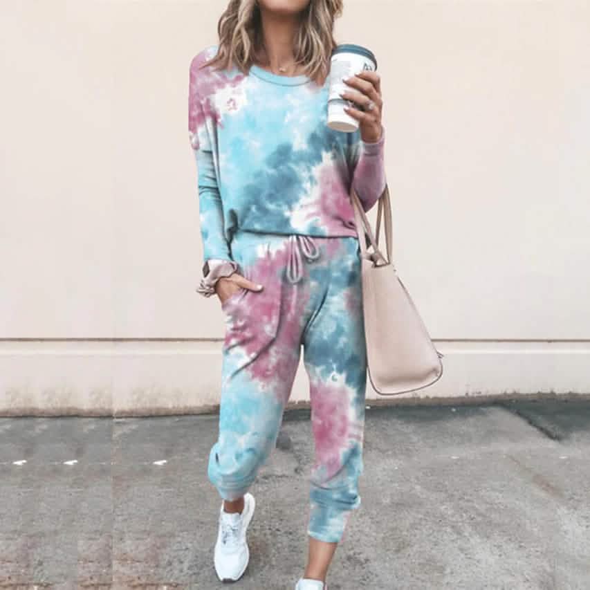 2-Piece Set: Women's Basic Tie Dye Sweatshirt Tracksuit Pants Sets