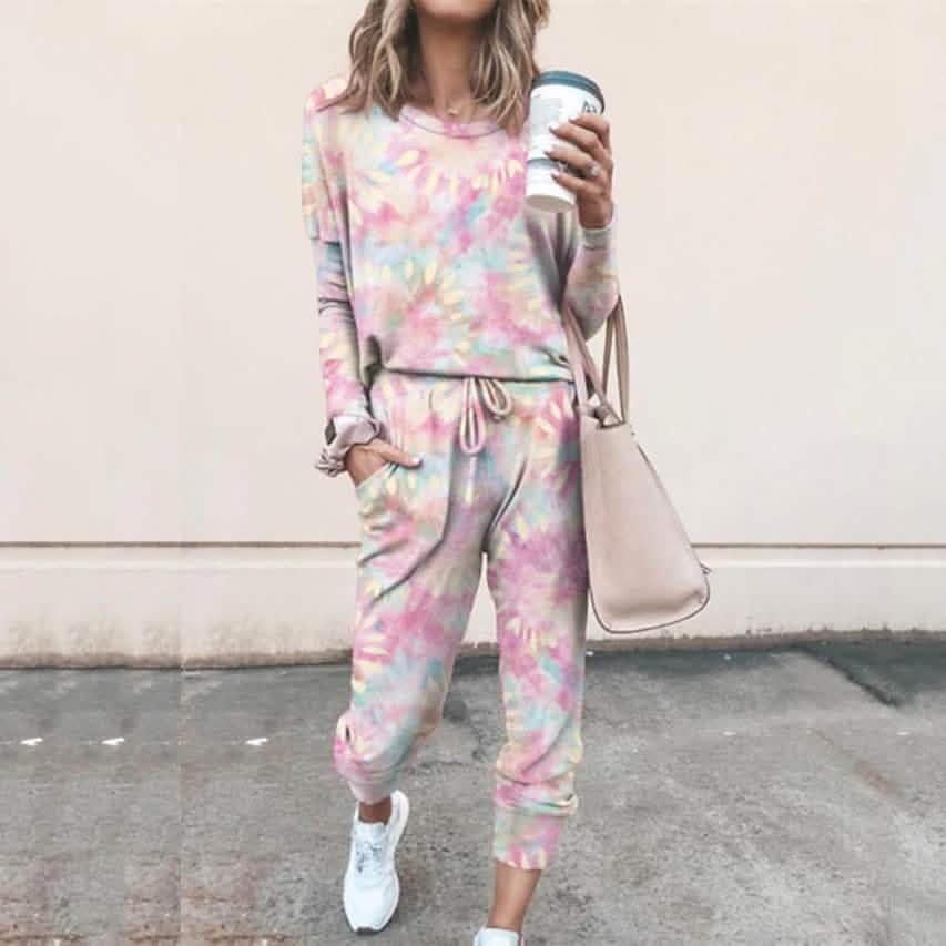 2-Piece Set: Women's Basic Tie Dye Sweatshirt Tracksuit Pants Sets