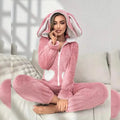 Cute Bunny Fuzzy Hooded Night Jumpsuit