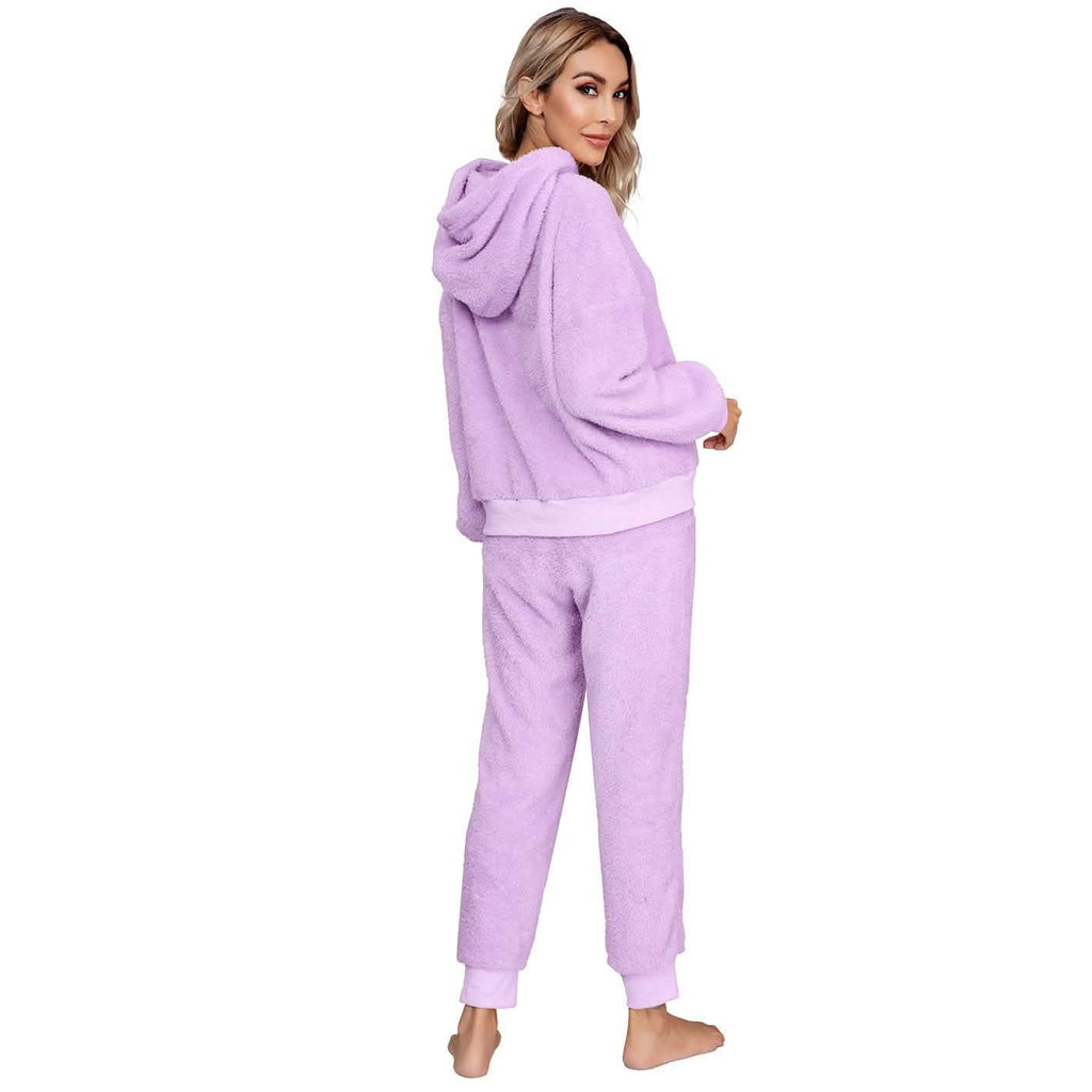 Drop Shoulder Drawstring Teddy Hoodie and Sweatpants