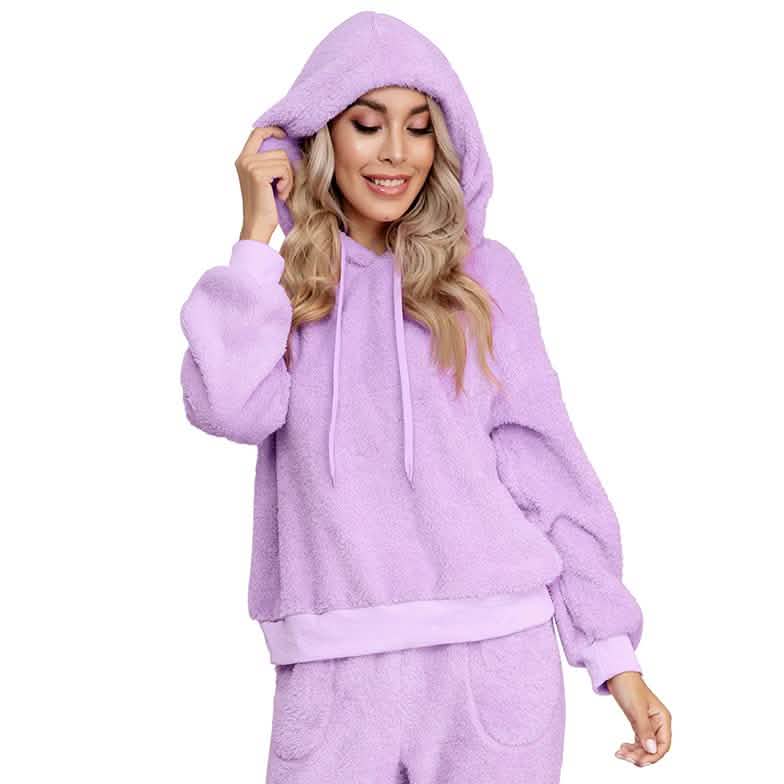 Drop Shoulder Drawstring Teddy Hoodie and Sweatpants