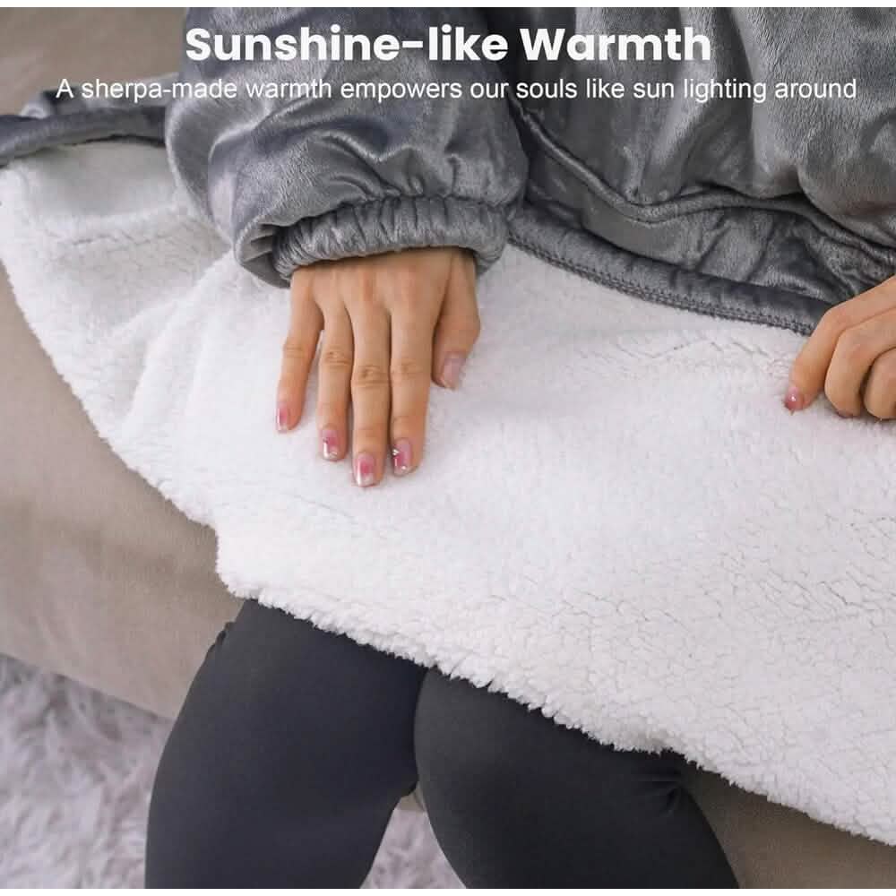Unisex Sherpa Lined Wearable Hooded Blanket