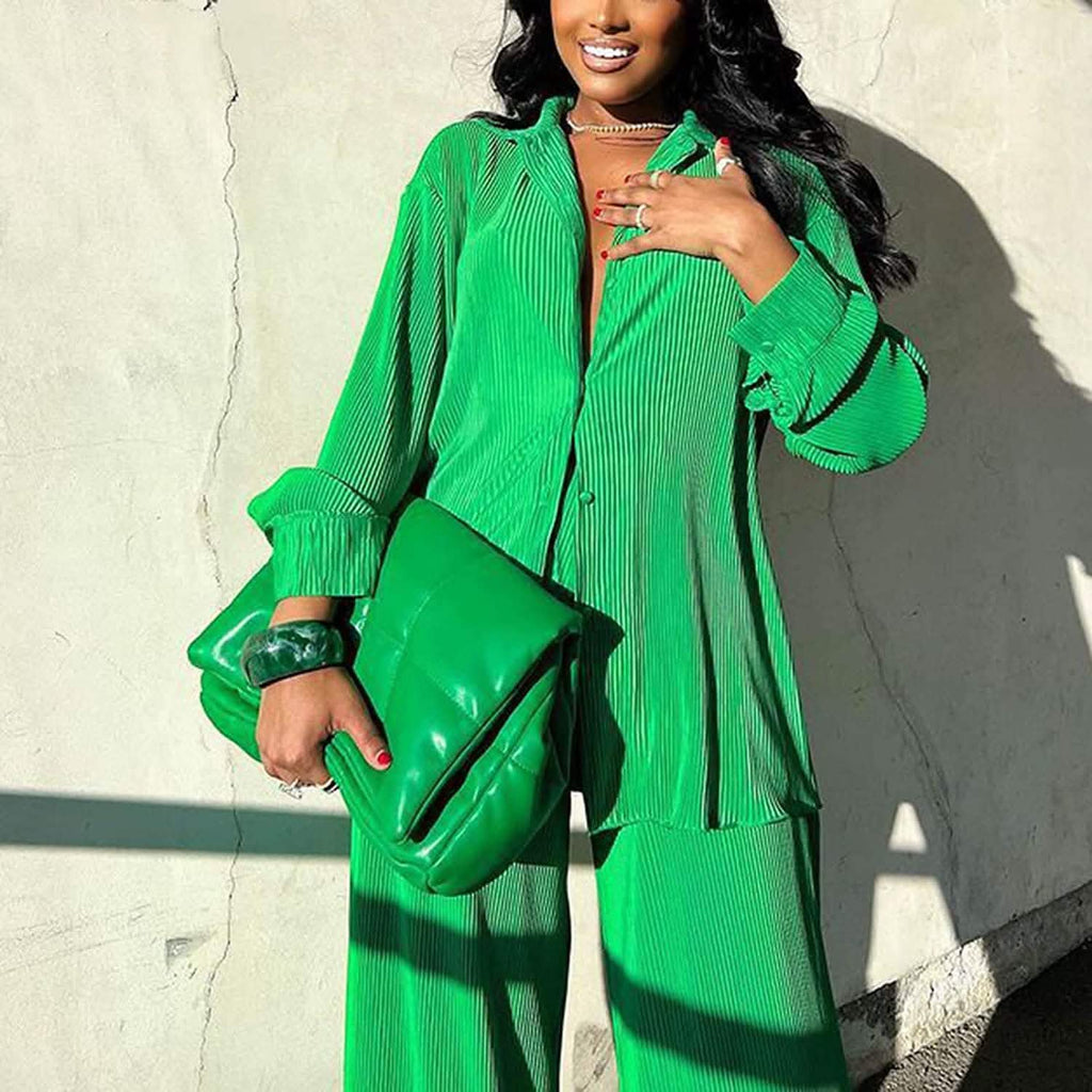 Women's Casual Long Sleeve Button Blouse Top Wide Leg Loose Streetwear Loungewear