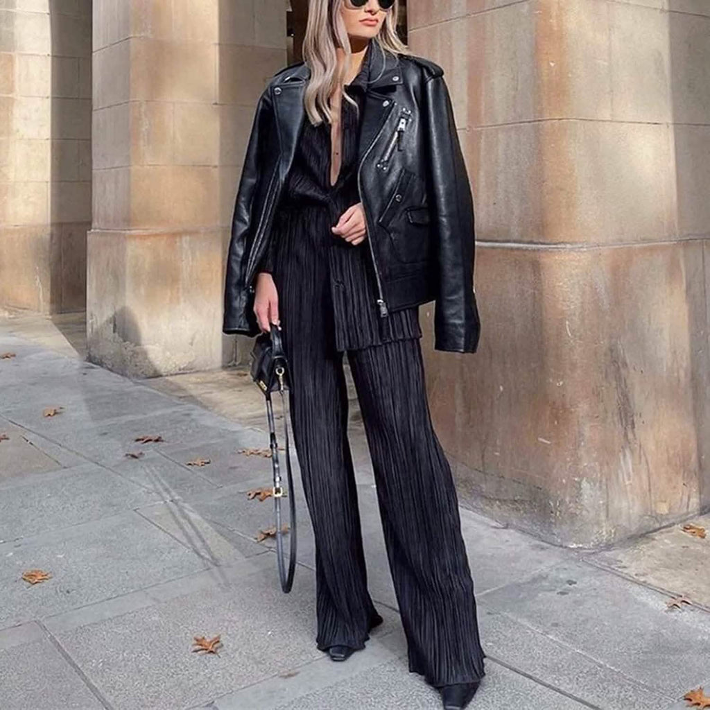 Women's Casual Long Sleeve Button Blouse Top Wide Leg Loose Streetwear Loungewear