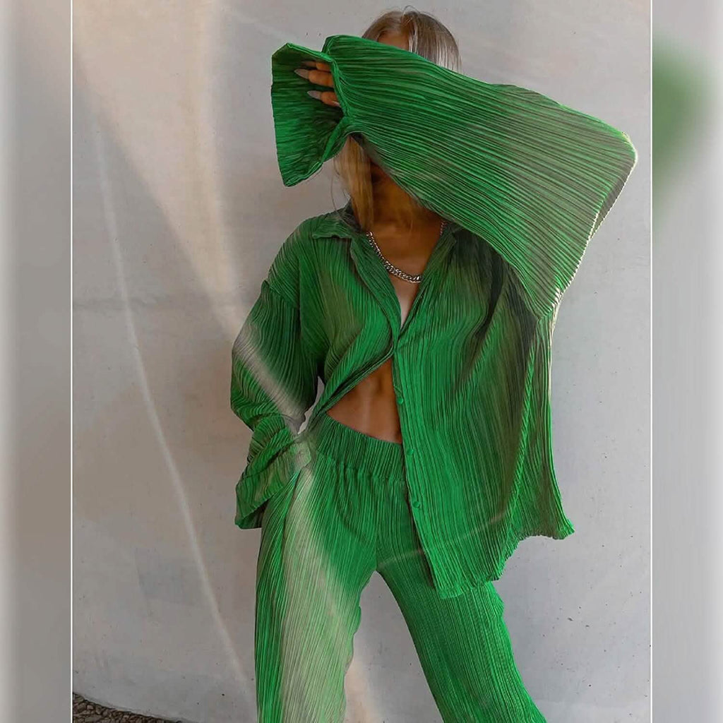 Women's Casual Long Sleeve Button Blouse Top Wide Leg Loose Streetwear Loungewear