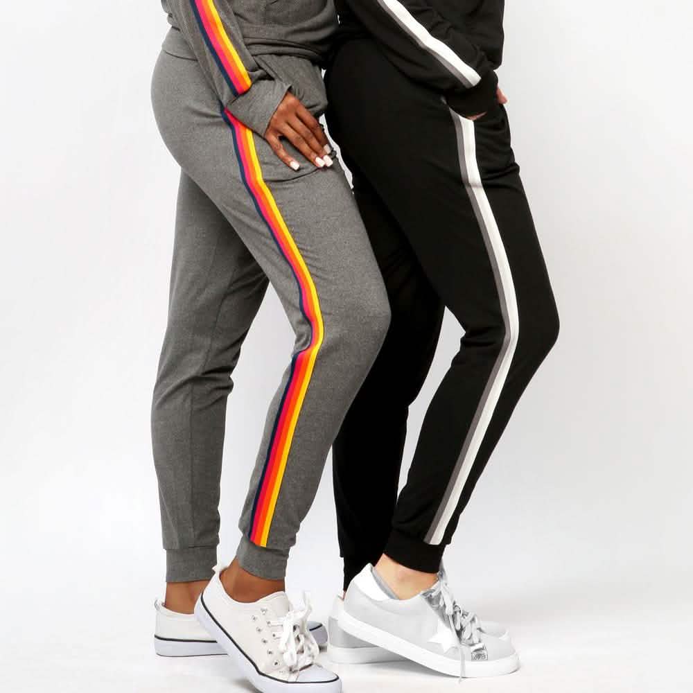 Women's Lightweight Elastic Sweat Pants Varsity Joggers with Drawstring Tie